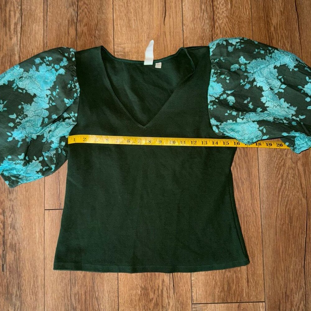 NWOT Anthropologie Dolan Womens V-neck Lace Puff Sleeve Top Holly Green Large - Picture 11 of 15